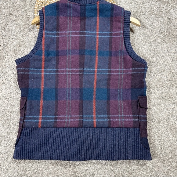 Woolrich Women’s Wool Blend Plaid Vest Full Button Academia in Purple Navy L - Picture 6 of 12